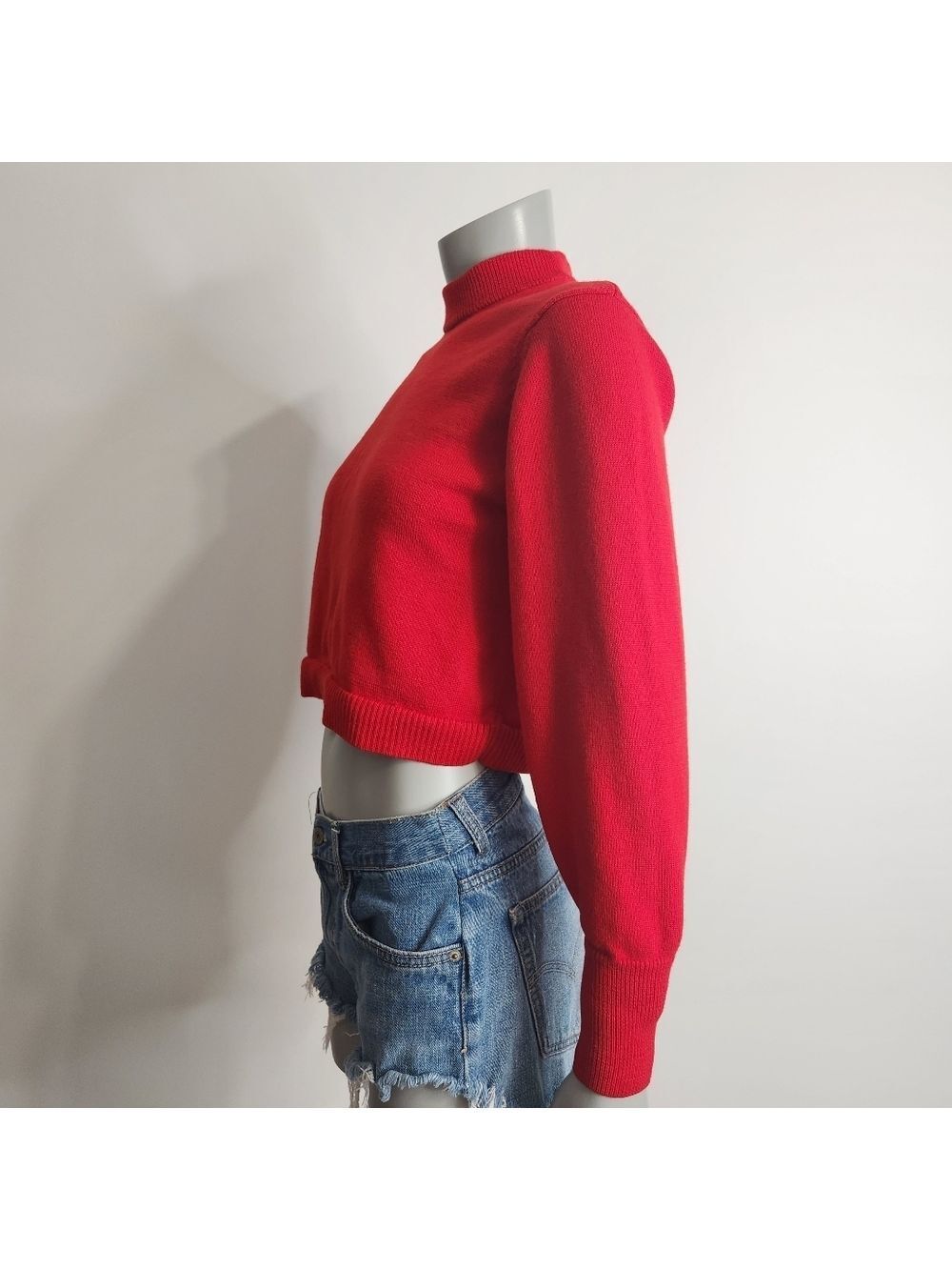 Aritzia X Wilfred Red Merino Wool Mockneck Crop Knit Sweater Size XS - Picture 6 of 9